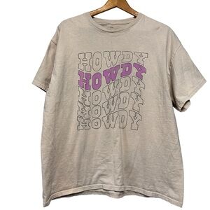Junk Food Clothing Tan HOWDY Graphic Print Short Sleeve Tshirt Size L Cotton